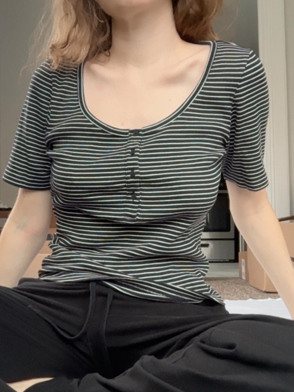 Cos Ribbed Henley T-Shirt Size S Like New View 2